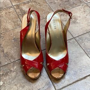 Guess Red Patent Leather Sling Back Heels